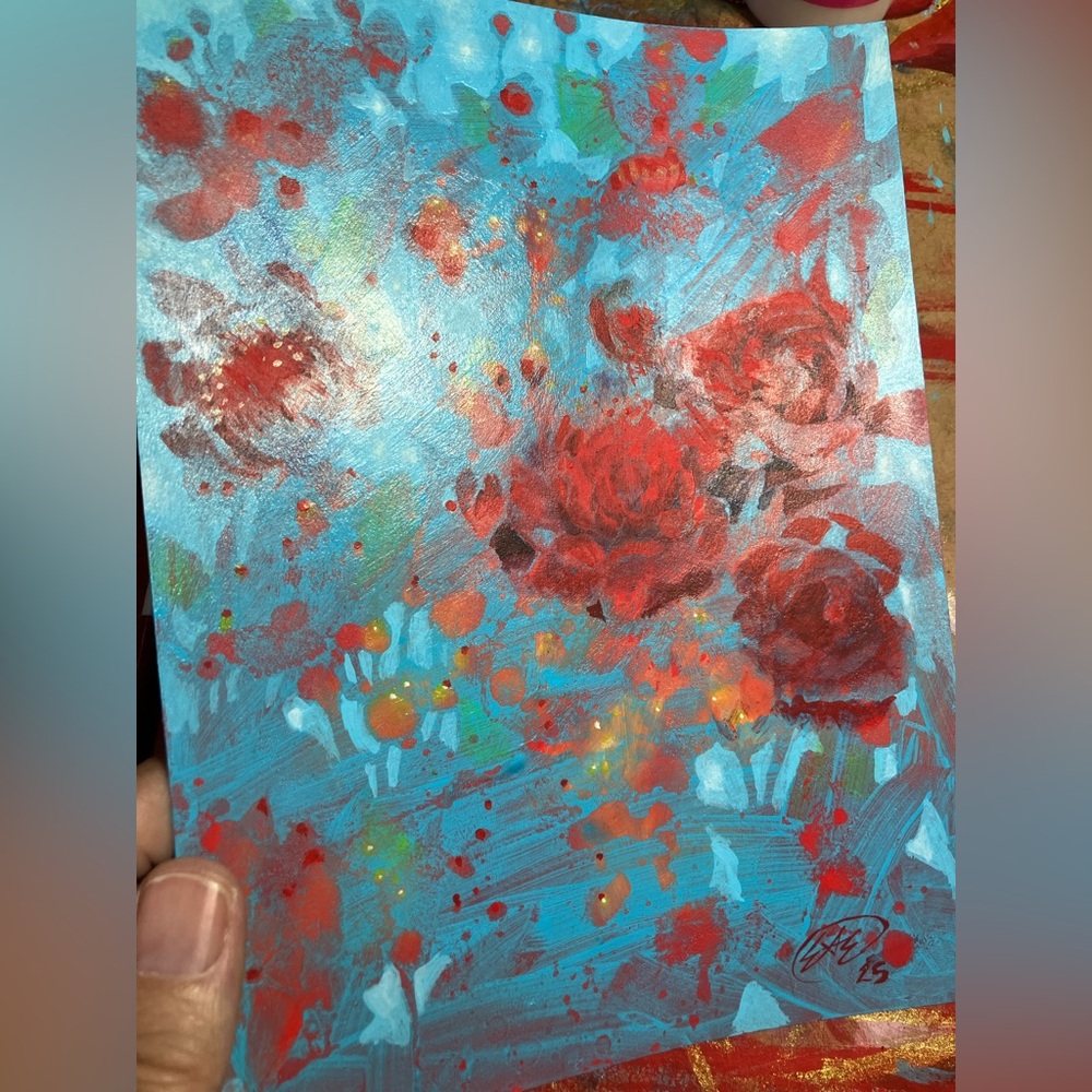 Original painting rose garden surreal art impressionist floral decor Artettina - Picture 3 of 10